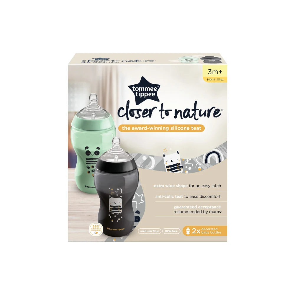 Tommee Tippee Closer To Nature Panda Bottles Medium Flow Pack Of 2 3M+