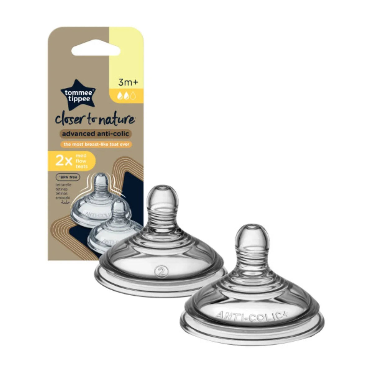 Tommee Tippee Closer To Nature Advanced Anti-Colic Teats (3M+) - Medium Flow - Pack of 2