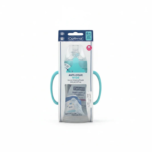 Optimal Anti-Colic Wide Round Silicone Nipple Bottle With Handle 6M+
